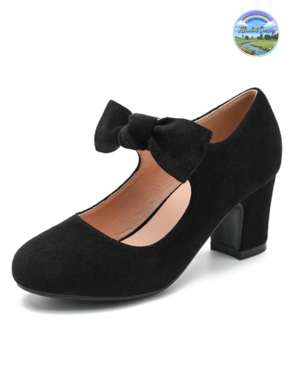 Women's Bow Mary Jane Block Heel Pumps Round Toe